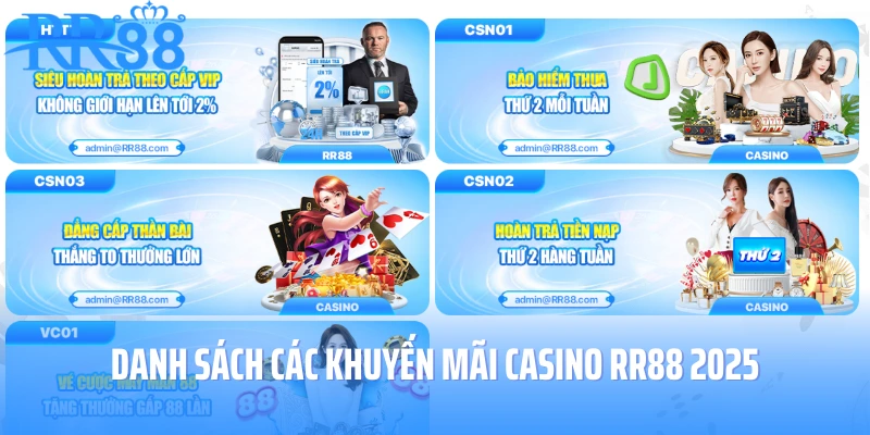 Danh sách các khuyến mãi Casino RR88 2025